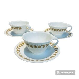 Corelle Corning Ware Butterfly Gold Cup Hook Cups And Saucers Set Of 3